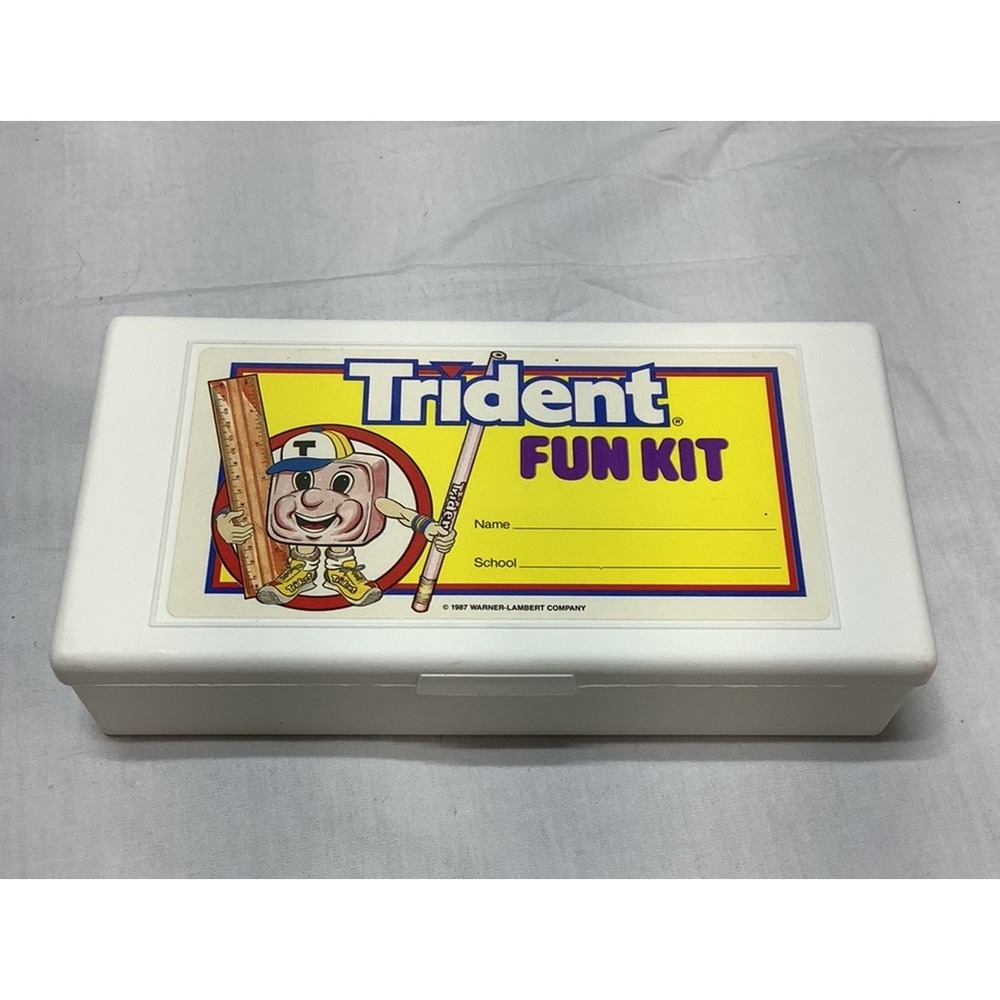 Vtg 1987 Trident Chewing Gum Fun Kit Pencil Box Empty School Children Teeth Dent